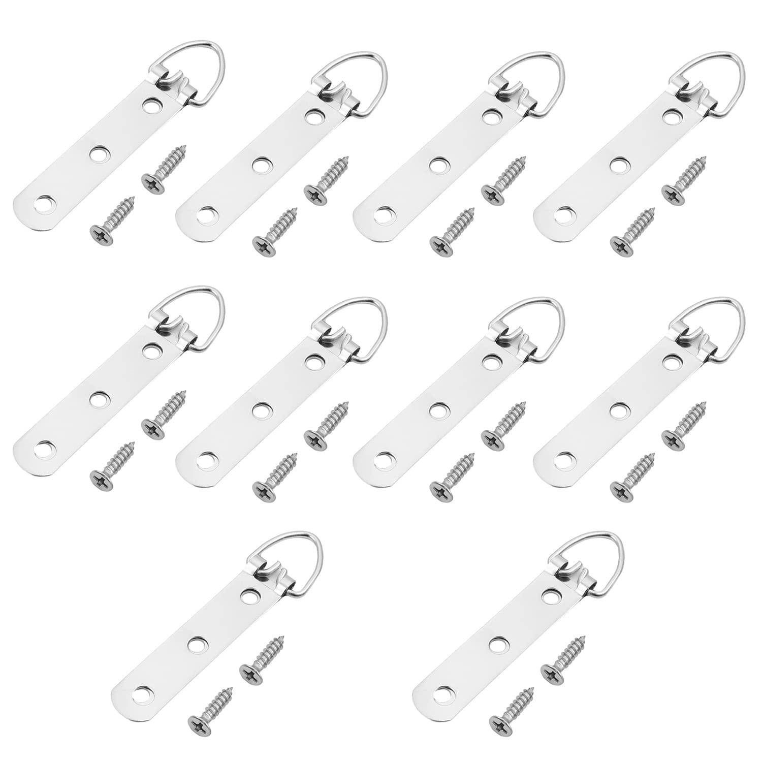 Mromax 10Pcs 92X15mm D Ring Hanging Hanger Cross Nails Screws Fasteners Stitch For Picture Photo Painting Frame Hangers Hook Double Holes Silver Tone