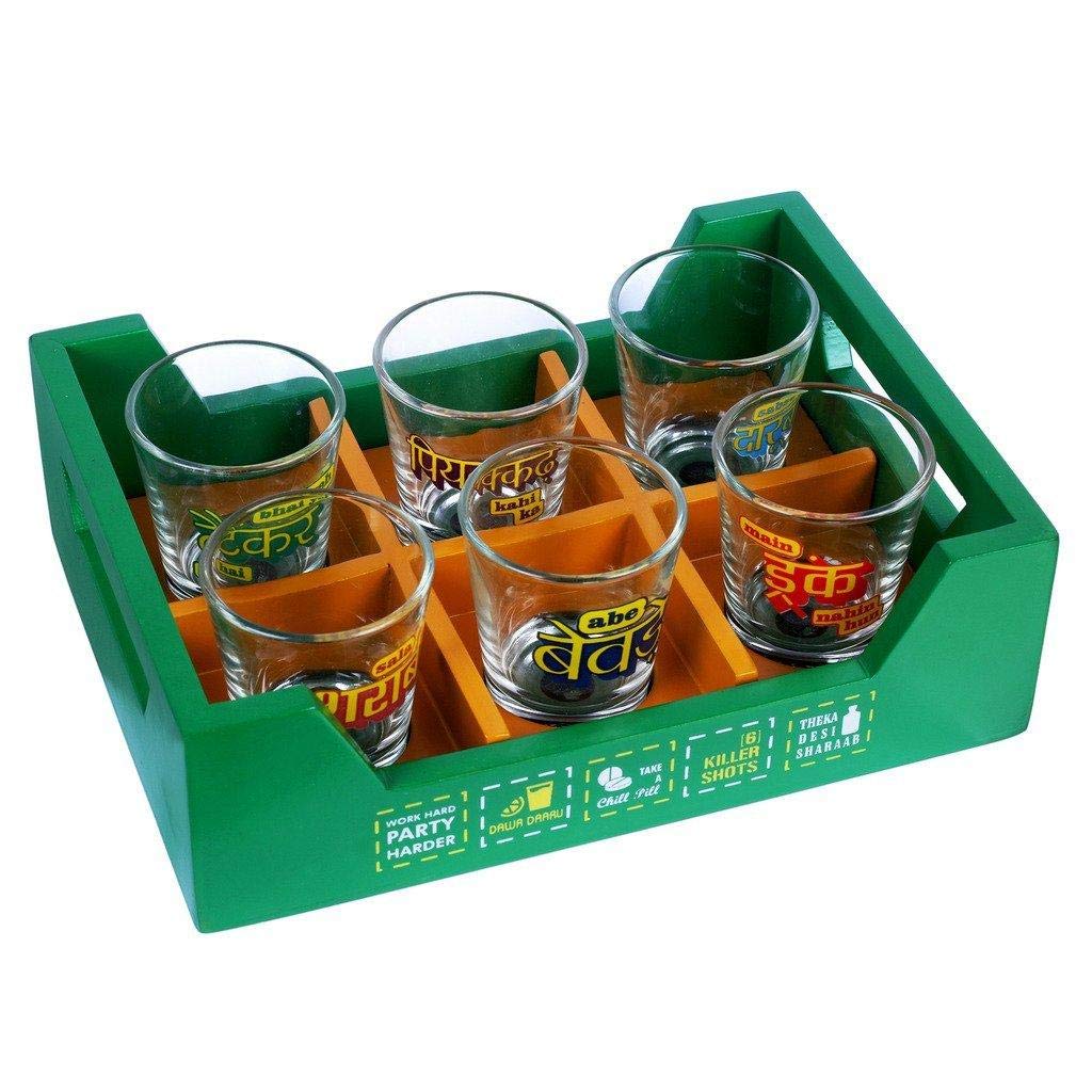 DecrOnn Shot Glass with Killer Tray | Set of 6 Glasses | Diwali Gift Set