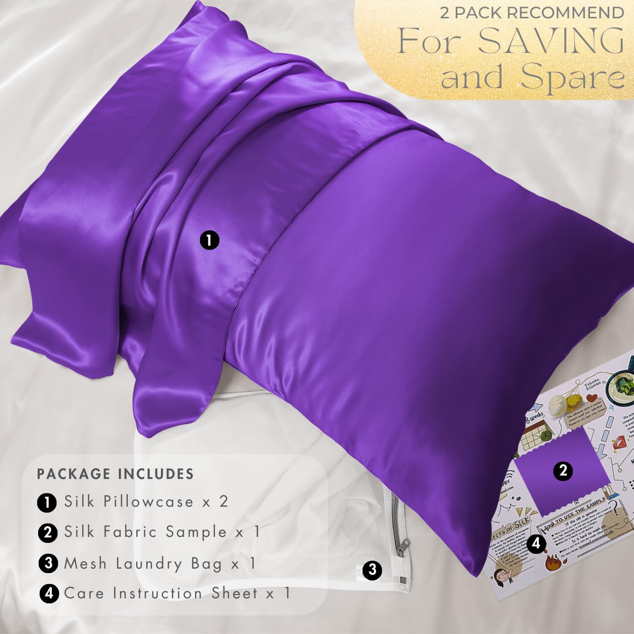 PROMEED Juego de 2 fundas de almohada de seda de 23 momme para niños con bolsa de colada, seda de morera natural de grado 6A+, juego de viaje, con cremallera (niños/viajes, 33 x 46 cm, morado)