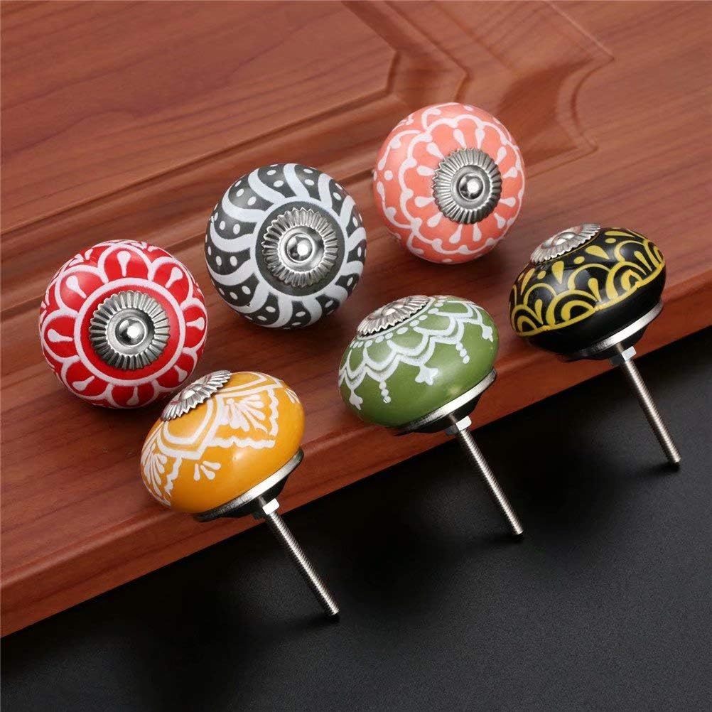 Door Handles,Ceramic Door Knobs, Cupboard Handle,10 pcs Round Door Knobs Ceramic Handle Cupboard Drawer Pull Handles Ceramic Round Knob for Kid's Room Bedroom Door Drawer (Color : Yellow)