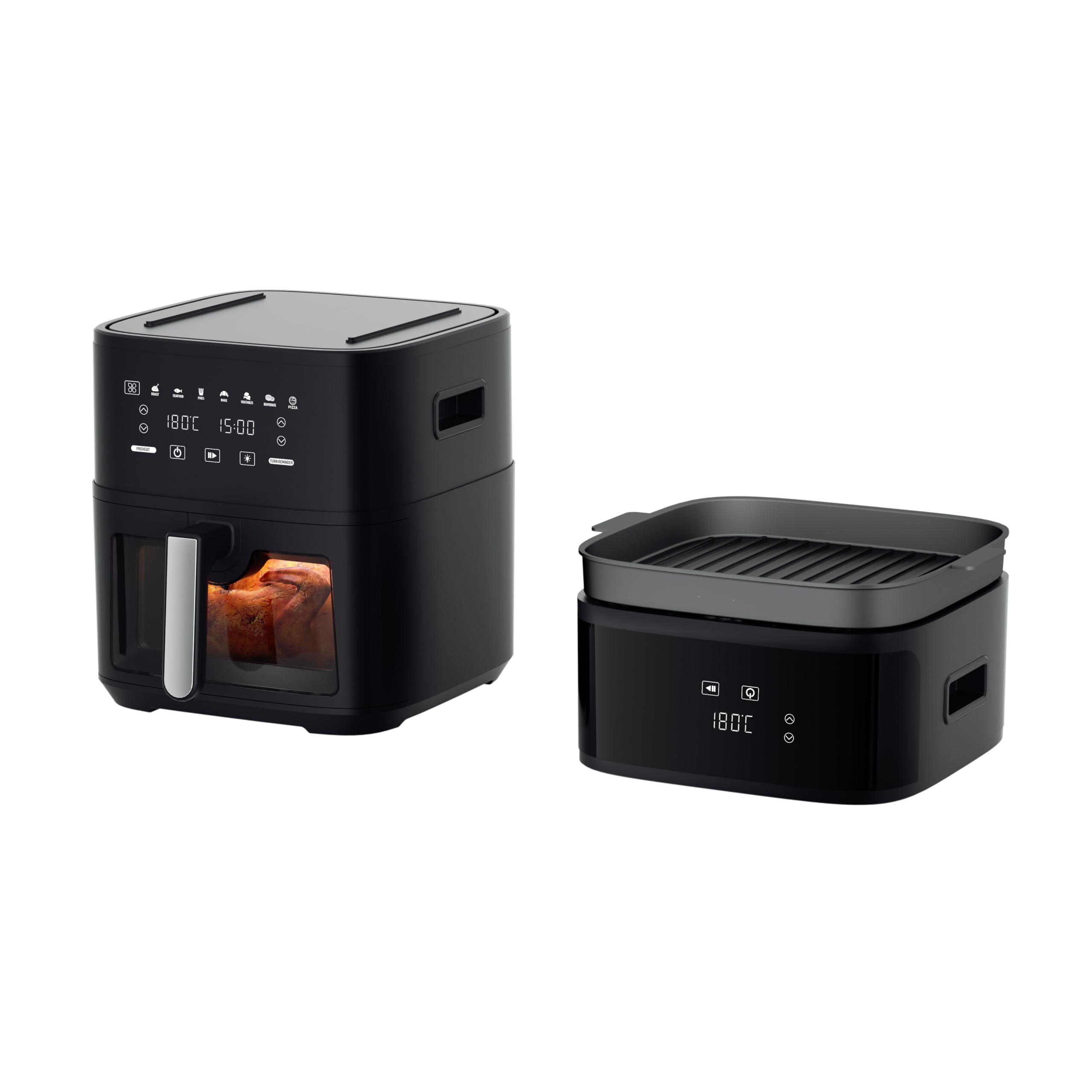 KEINVE Easy Fry & Grill - Friggitrice ad aria calda, tecnologia 2 in 1, display digitale, 8 litri, 8 programmi di cottura, a risparmio energetico, senza olio, nero