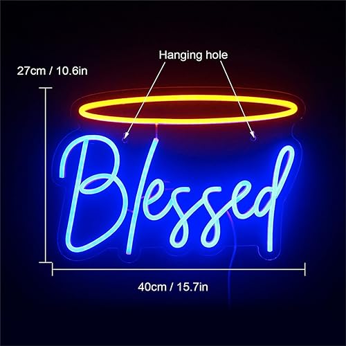 Miniatura 2 de Letrero de neón con texto en inglés Blessed, lámpara de neón para colgar en la pared, para Navidad, boda, fiesta de cumpleaños, decoración de