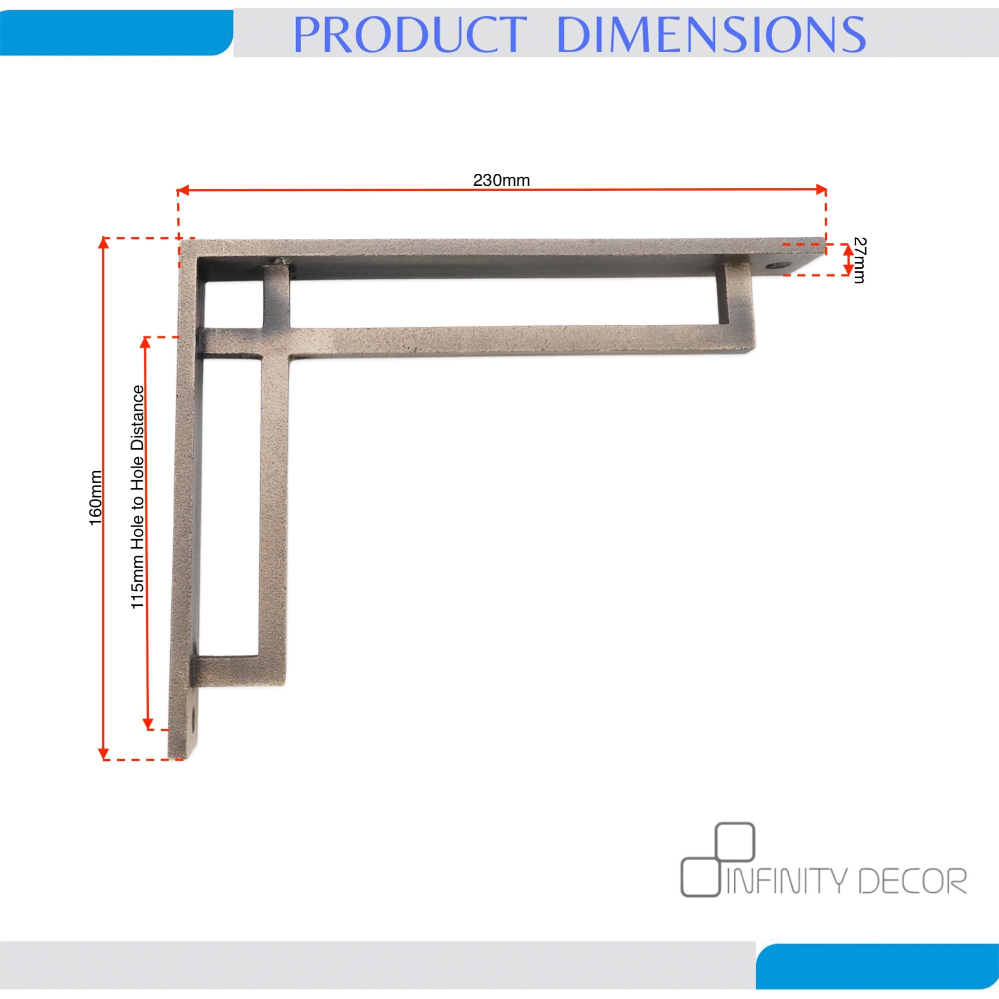 Infinity Decor Staffe resistenti per scaffalature da parete, in ghisa opaca anticata, 230 mm x 160 mm, da utilizzare per mensole da cucina e soggiorno