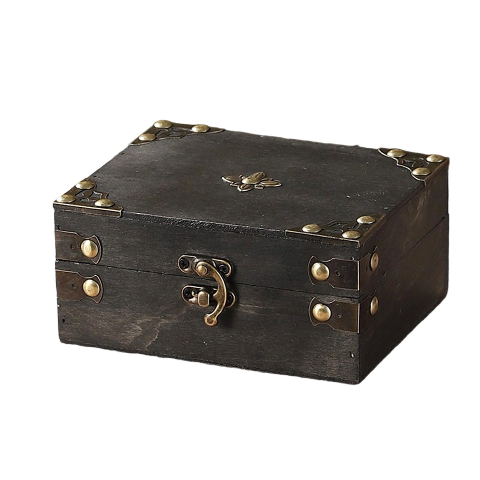 Shurhome Antique European Styles Handheld Storage Box Sturdy Travel Wood Case Accessory for Clothing and Books Organization Large Capacity Box