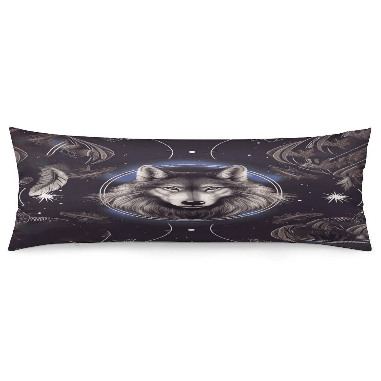 Wolves and Dream Catchers Throw Pillow Covers with Silent Zipper Polyester Pillow Protectors Removable Pillow Cases Soft Pillowcase Cozy Pillow Sham Cushion Cover for Sofa Car Bed 20"x54"