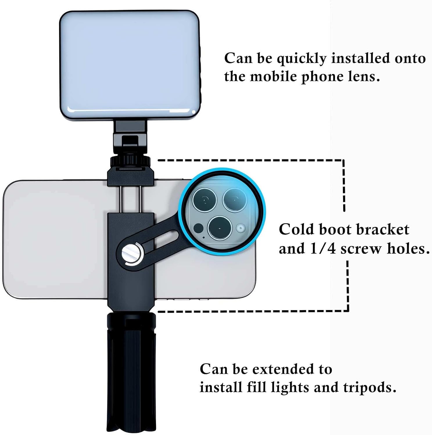CPL Filter for iPhone 16 15 14 13 Pro Max Plus, Polarizer Phone Lens,Eliminate The Reflection of The Water Surface Glass,Increase The Saturation of The Picture. Expandable Tripod and Fill Light