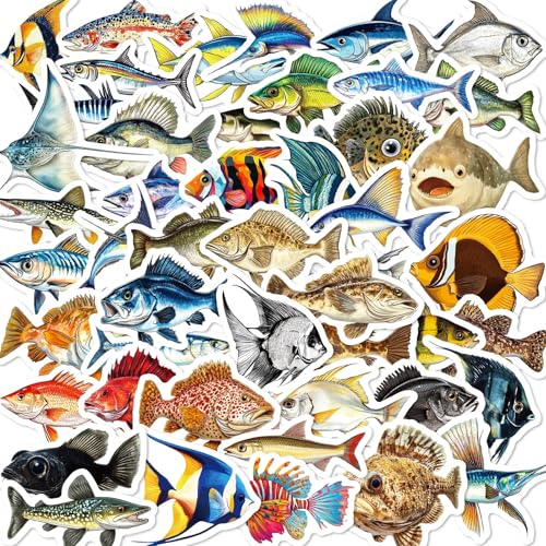 Pegatinas de peces marinos para adolescentes y adultos, 50 unidades, diseño de animales marinos, pegatinas de vinilo para coche, moto, bicicleta, monopatín, snowboard, equipaje, maleta, casco, moto