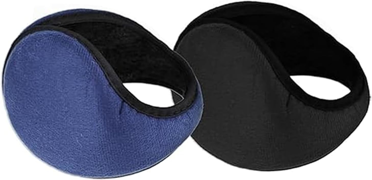 2Pcs Earmuffs, Winter Ear Muffs for Women Men, Fleece Earmuffs Winter Ear Warmers Plush Earmuff Ear Covers for Cold Weather, (Black, Blue)