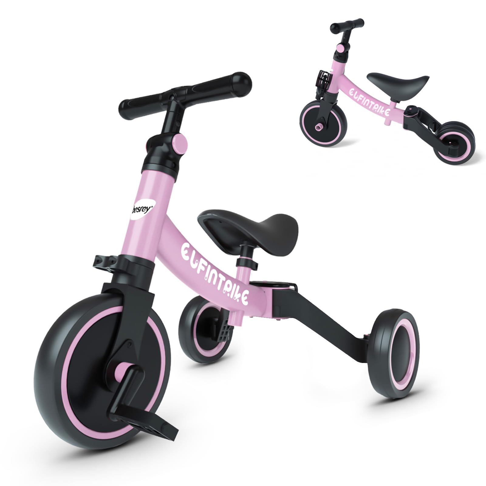 besrey 5 in 1 Toddler Bike for 10 Month to 4 Years Old Kids, Toddler Tricycle Kids Trikes Tricycle, Toys for Boy & Girl, Balance Training, Removable Pedals - Dark Purple — image 1