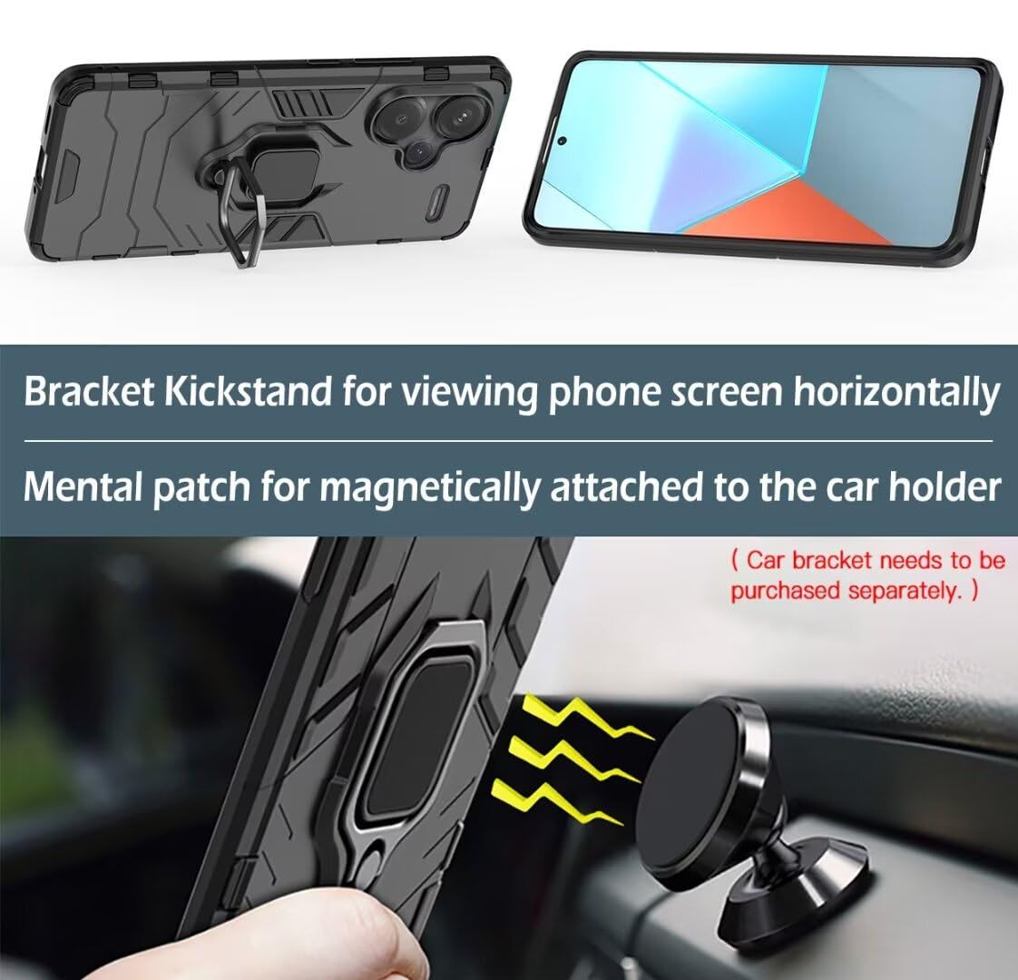 TEYYOS Cover + 2 Vetri Temperati Per Xiaomi Redmi Note 13 Pro Plus 5G | Custodia Antiurto Blu Con Anello Supporto