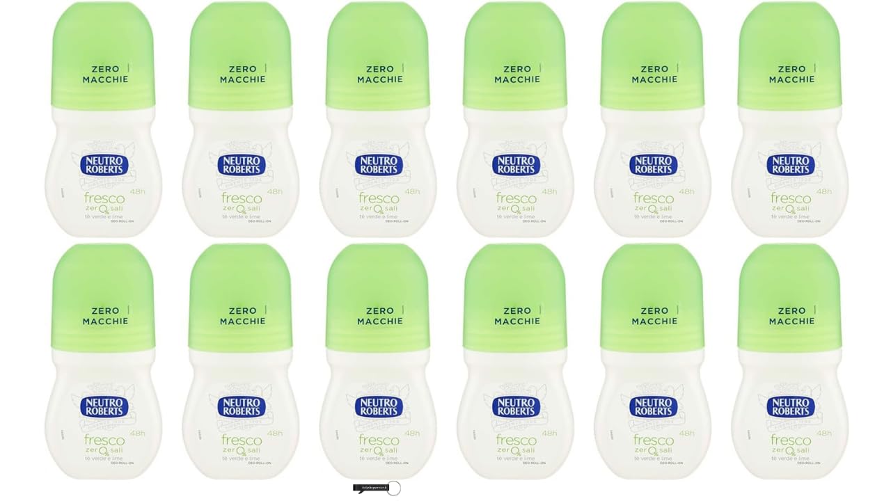 12x Neutro Roberts Deo Roll-On Fresco, Grüner Tee und Limette, ohne Aluminiumsalze, keine Flecken, 50 ml,+ Italy Shop Service Kostenloser Schlüsselanhänger
