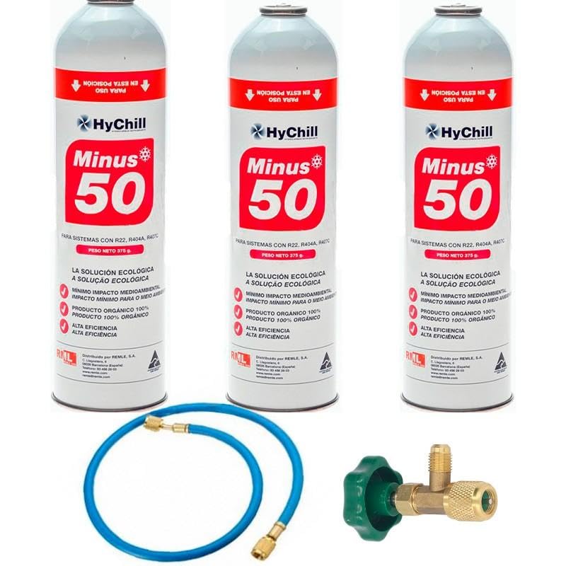 REPORSHOP - 3 bouteilles de gaz écologique Minus 50 375 g + valve + tuyau de remplacement R22 R404a R407C R502 Freeze Organico