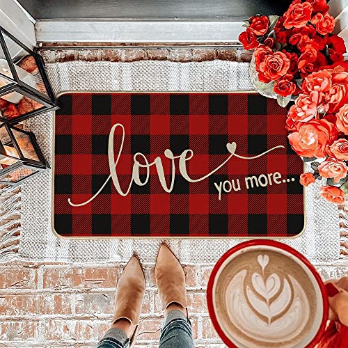Aacors Valentines Day Door Mat Indoor Entrance Love You More For Front Outdoor 17X29 Inch Welcome Home Red Plaid Floor Holiday #TOP2