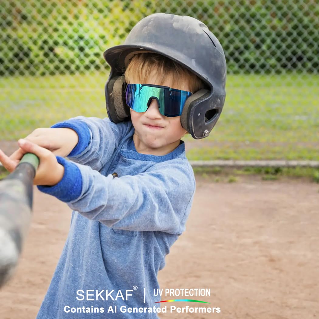SEKKAF Occhiali da sole polarizzati da baseball per ragazzi e ragazze, protezione UV, confezione da 3