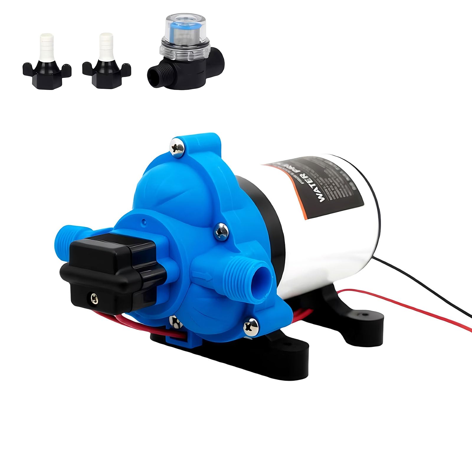 12V DC Membranpumpe, 11,6 L/min Wasserdurchfluss, 45PSI Luftdruck, selbstansaugende Bootswasserdruck-Membranpumpe mit Druckschalter und Sieb für RV, Marine, Yacht, Caravan