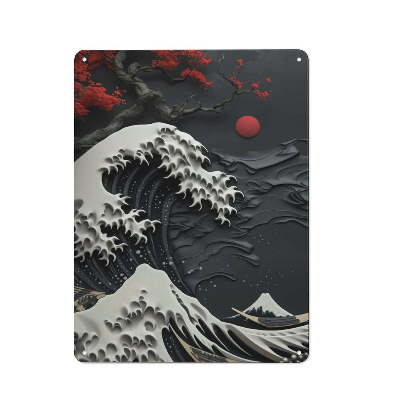 Junmoney Great Wave Off Kanagawa 40X30cm Retro Tin Sign With For Dining Room Or Kitchen, For Metal Sign Collectors, For Garage And Workshop Walls
