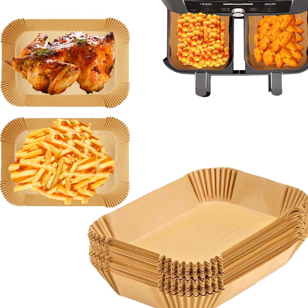 Backpapier für Heißluftfritteuse, 100 Stück 22x14cm Rechteckig Airfryer Backpapier für Ninja AF300EU, AF400EU AF400EUCP, für Ninja Foodi MAX Dual Zone