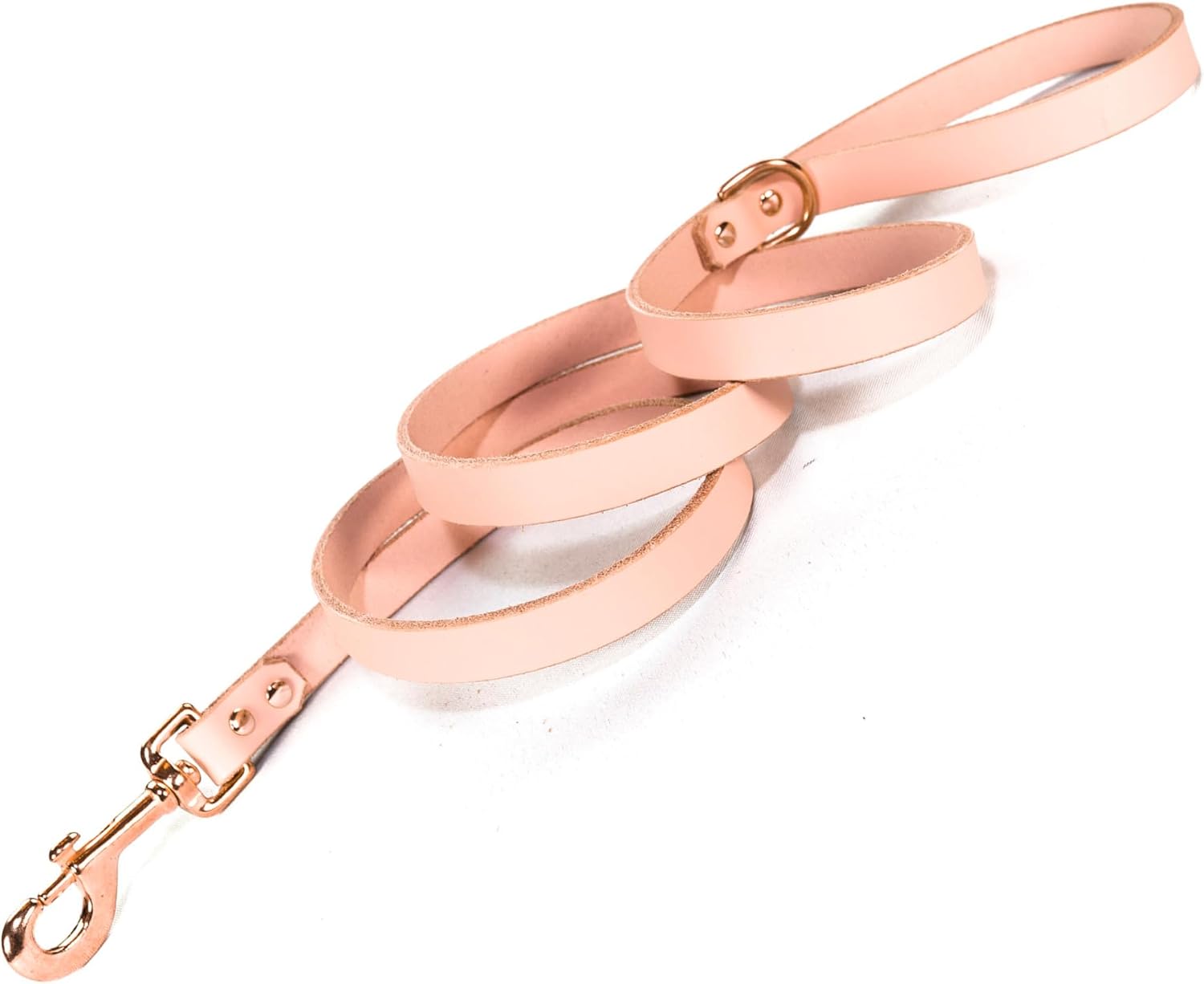 Handmade Bridle Leather Dog Leash, Copper/Rose Gold Tone Hardware (Blush Pink)