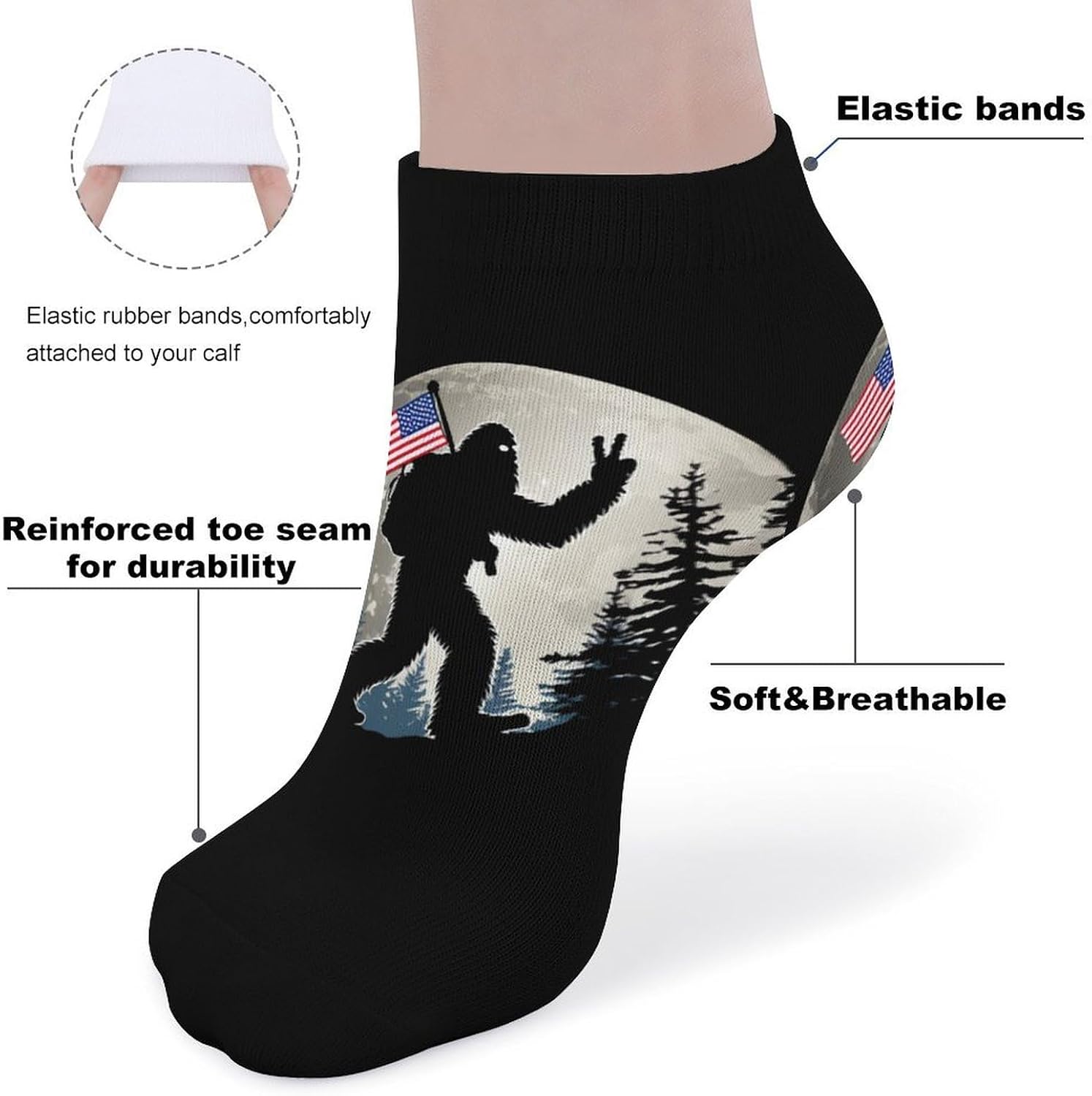 Bigfoot Sasquatch Socks for Men Women 5 Pairs Ankle Socks