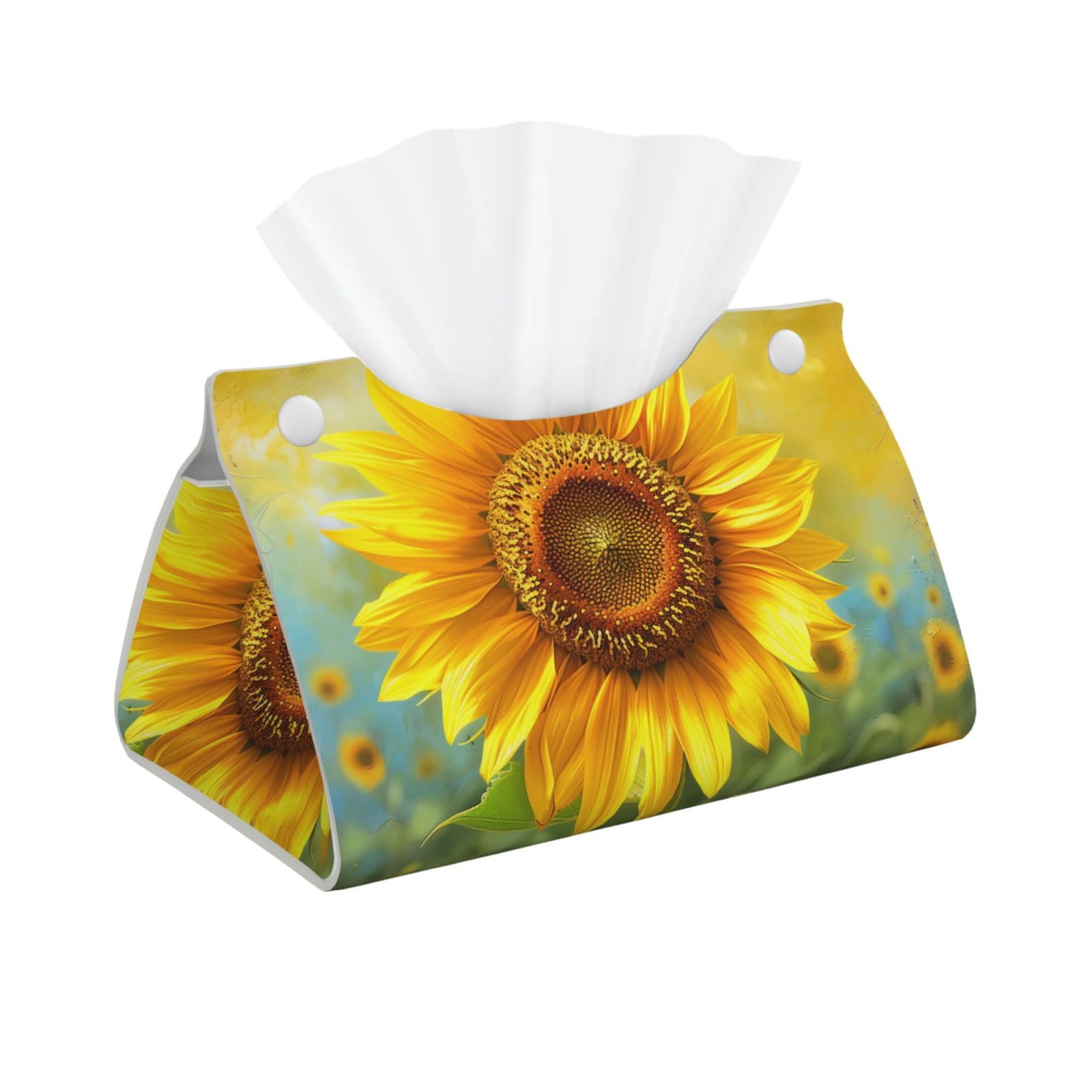 Sunflowers Print Tissue Box Cover Foldable Tissue Storage Box Leather Tissue Cube Box Holder for Living Room Bedroom Office Car Home Decor