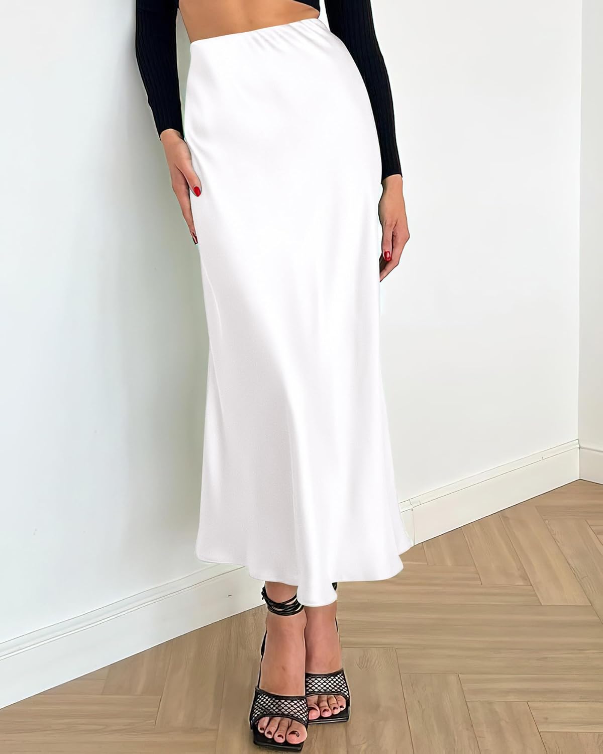 BTFBM 2026 Womens Spring Summer Long Satin Skirt Silk Elegant High Waist Cocktail Party Wedding Flowy A-Line Midi Skirts - Image 3