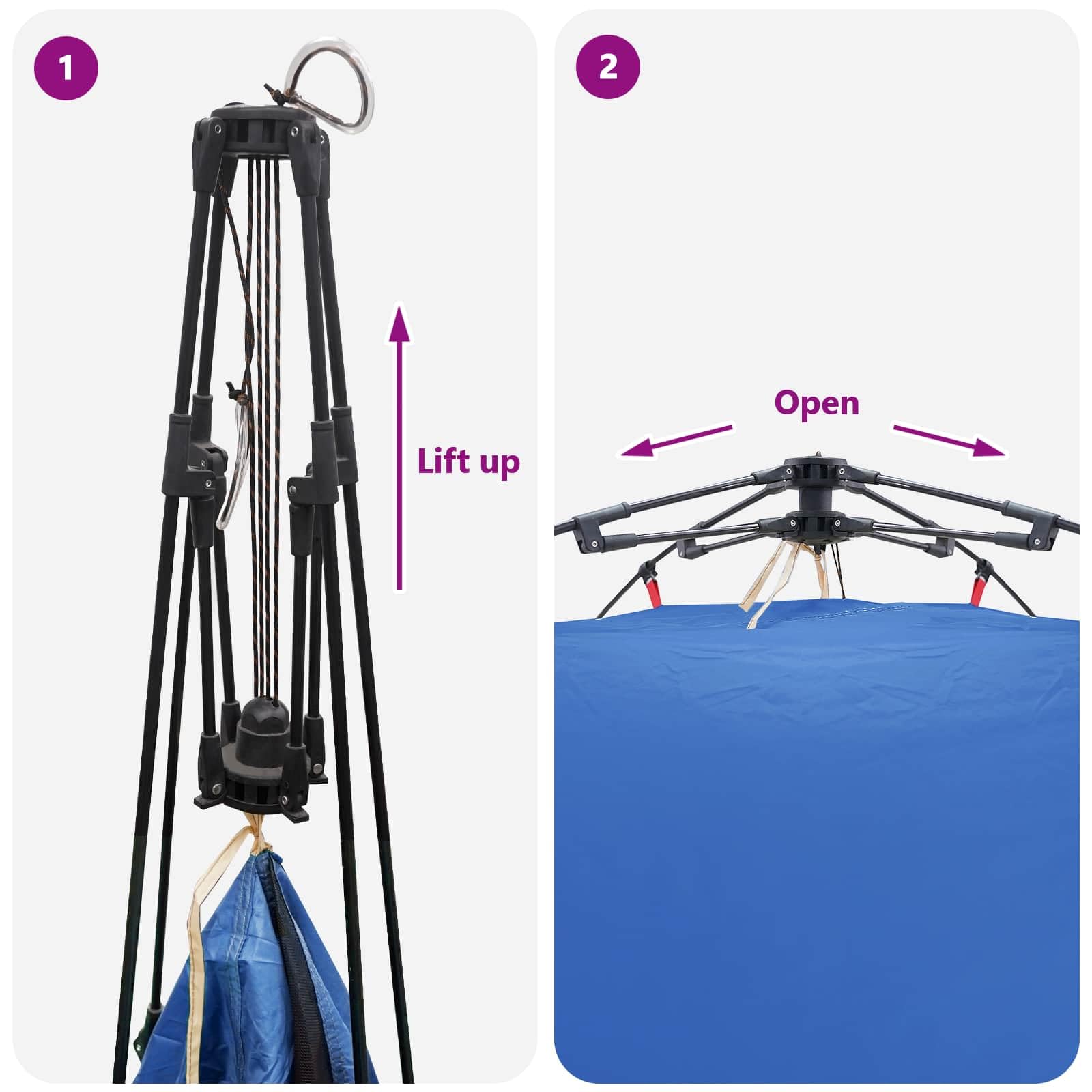 Tienda de campaña instantánea para personas con cierre rápido, tienda de campaña familiar ultraligera en azul azure, impermeable, con material transpirable, resistente al viento, para camping