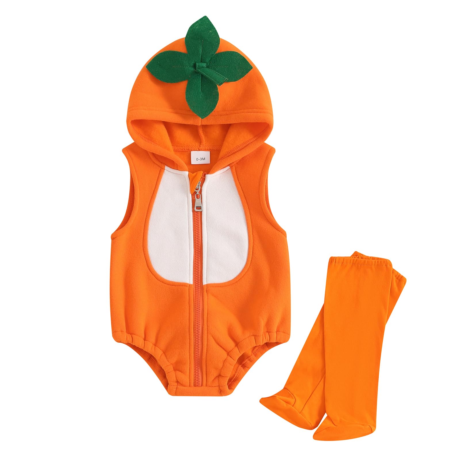 AliveBabe Baby Halloween Outfit Bee Costume Sleeveless Hooded Romper Long Socks Set Infant Bumble Bee Costume Newborn Outfit (Orange, 0-6 Months)