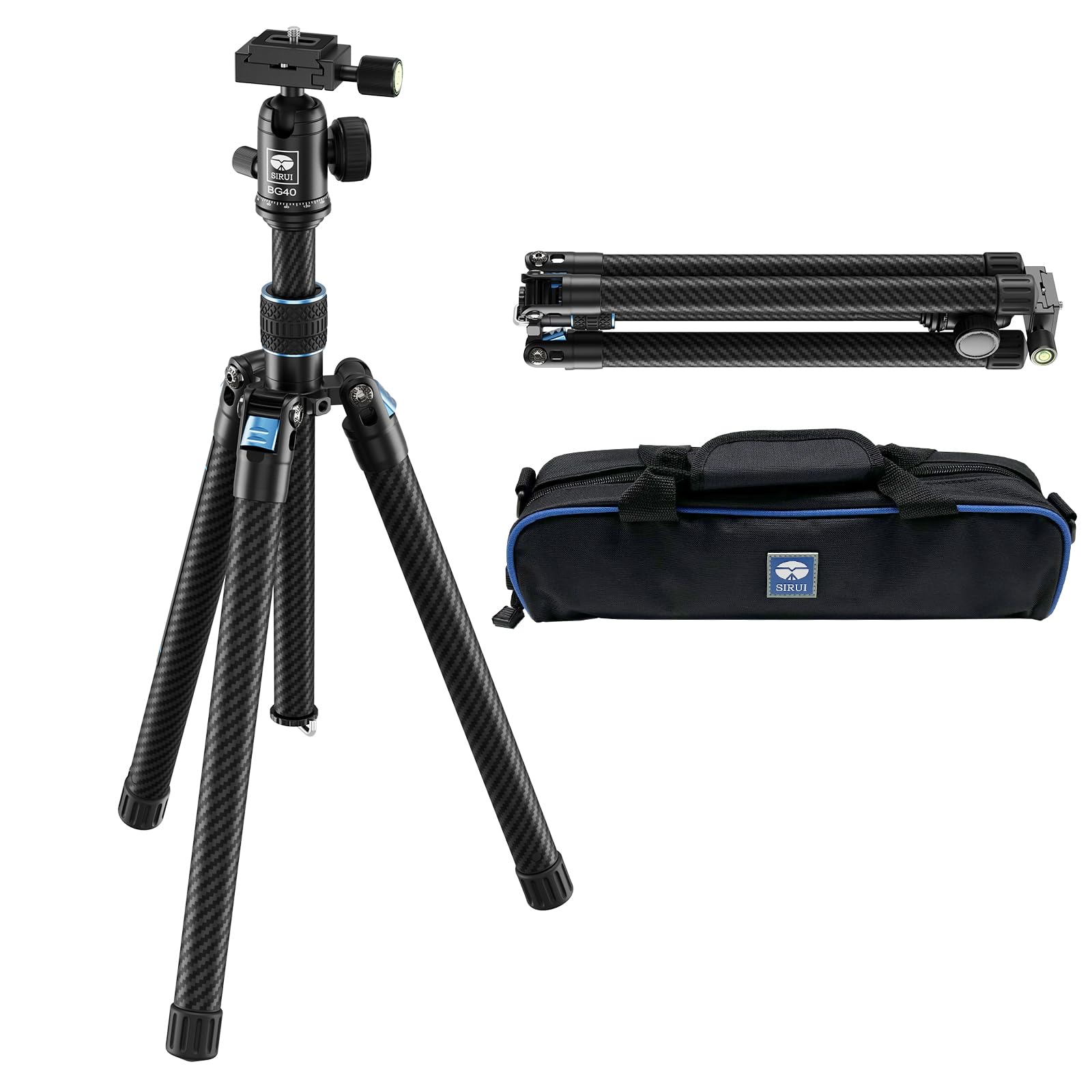 SIRUI 60'' Trépied Appareil Photo avec PTZ 360°,Trépied Vidéo en Fibre de Carbone,Pied Camera de 2 LB avec Plaque de Chargement Rapide,Poids Maximum 10kg(Traveler X-III)
