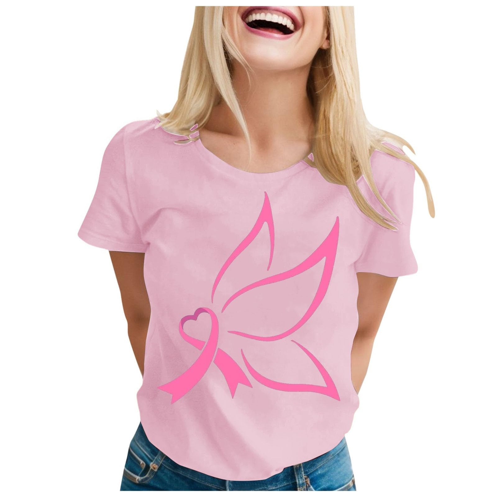 October Breast Cancer T-Shirt Women's Breast Cancer October Rose Rainbow Ribbons T-Shirt Women's Top Chic and Elegant Plus Size Breast Cancer October Survive Breast Cancer T-Shirt