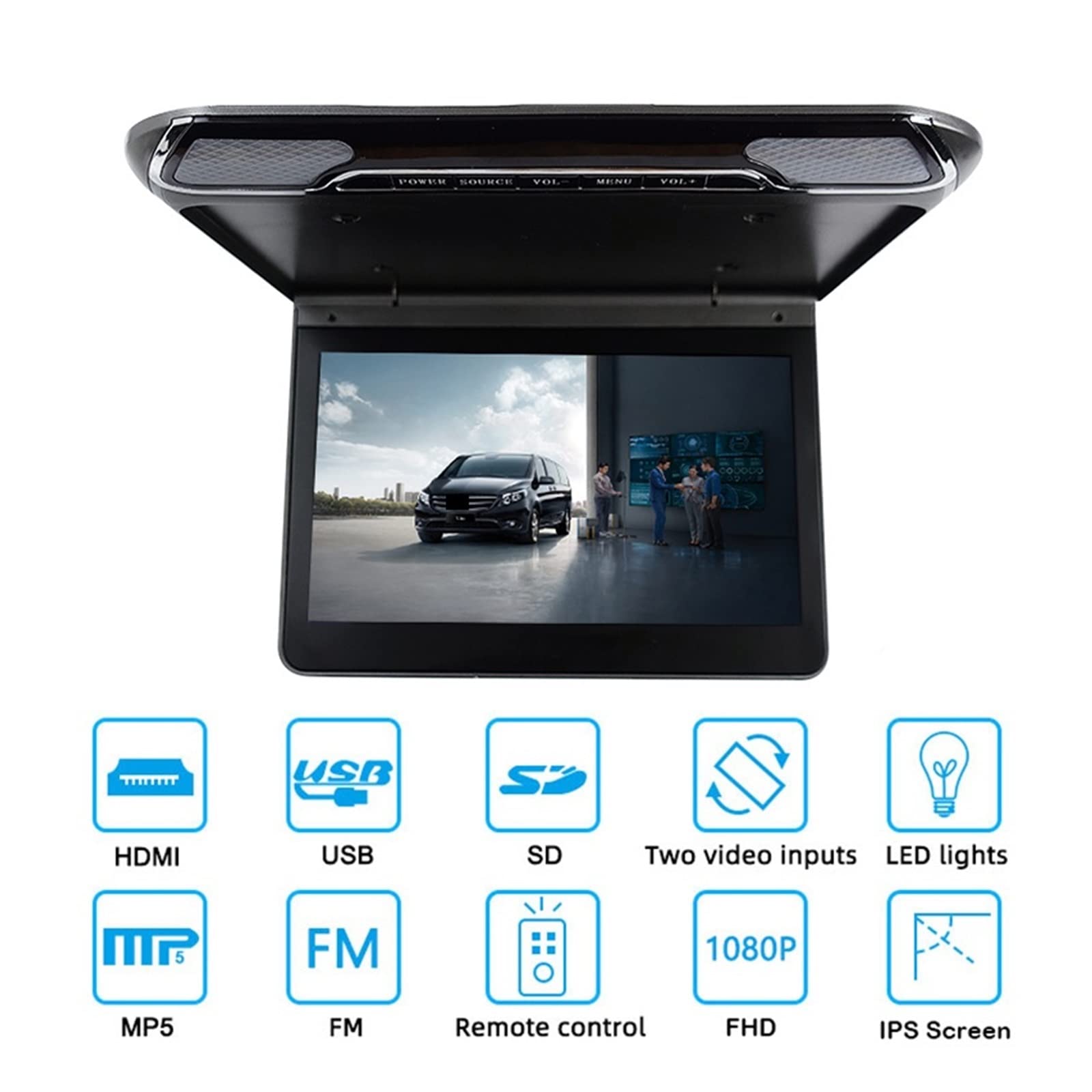 Telewizor w Zagłówku Monitor samochodowy 1080P 11,6 cala telewizor sufitowy wyświetlacz do montażu na dachu przenośne samochodowe odtwarzacze wideo USB IR FM Mirroring(Black Mirror Monitor)