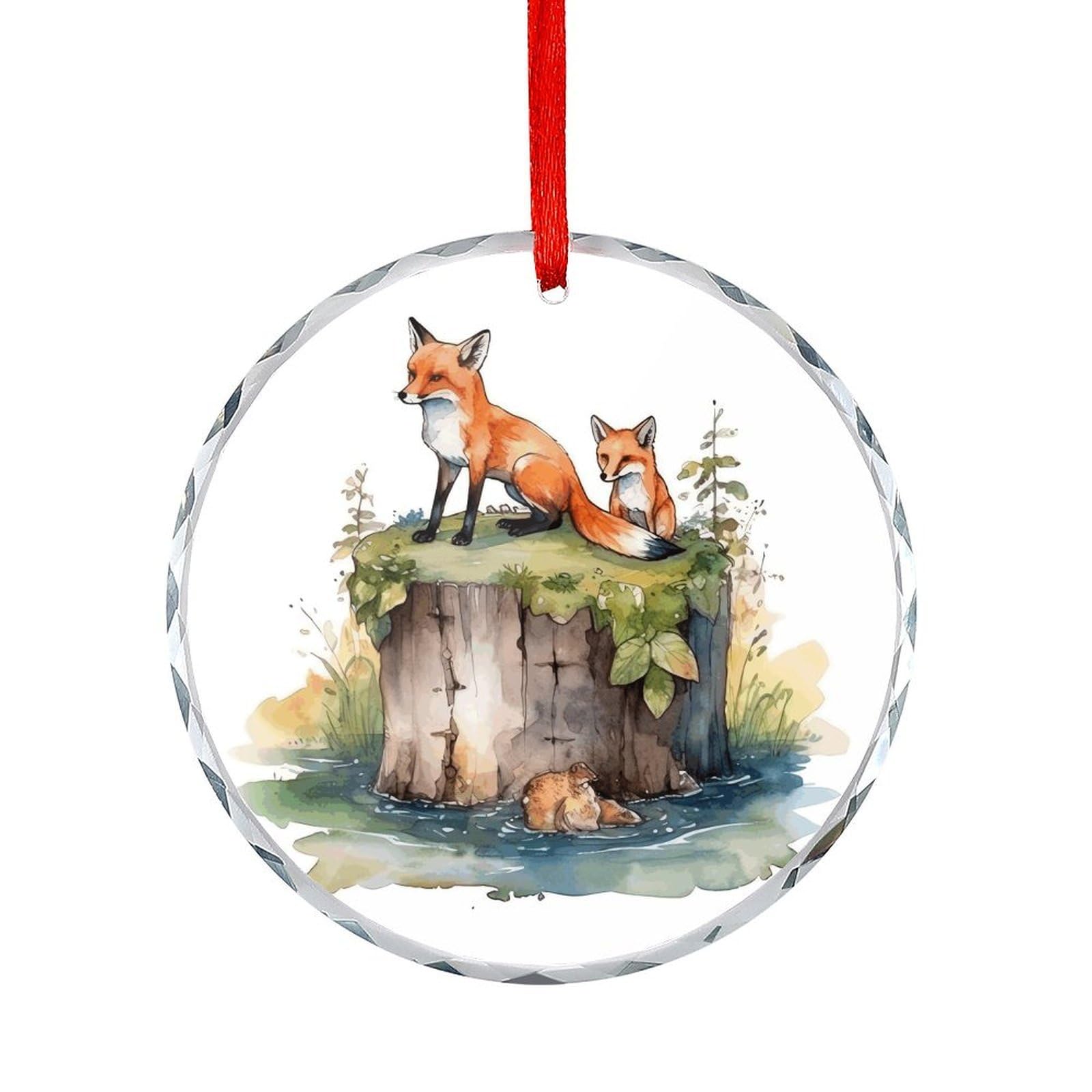 Btcowzrv Style Hand Drawn Fox Round Ornament Hanging Pendant Decor