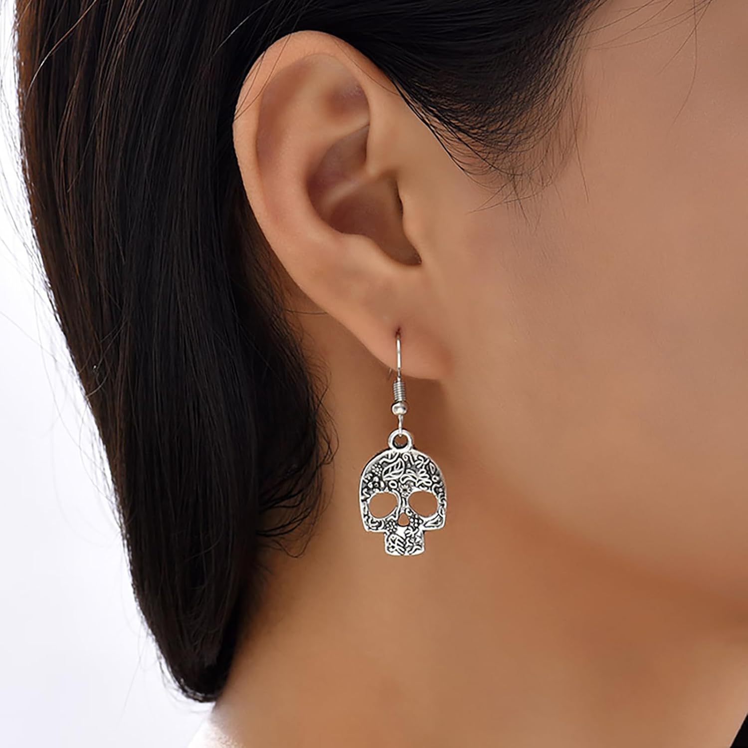 Silver Plated Skull Earrings for Women Halloween Skull Earrings Gothic Skeleton Earring - Image 2