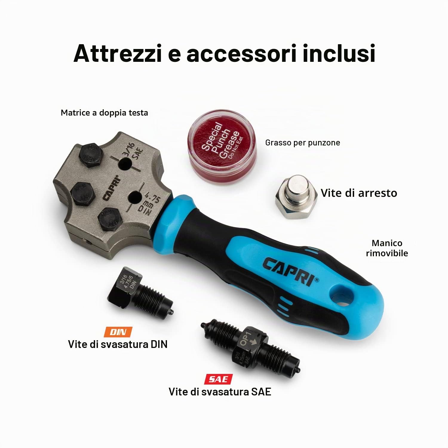 Capri Tools 3/16 "Strumento svasatura a doppia testa, rende 4,75 mm ISO/DIN Bubble Flare e 3/16" SAE doppio svasatura