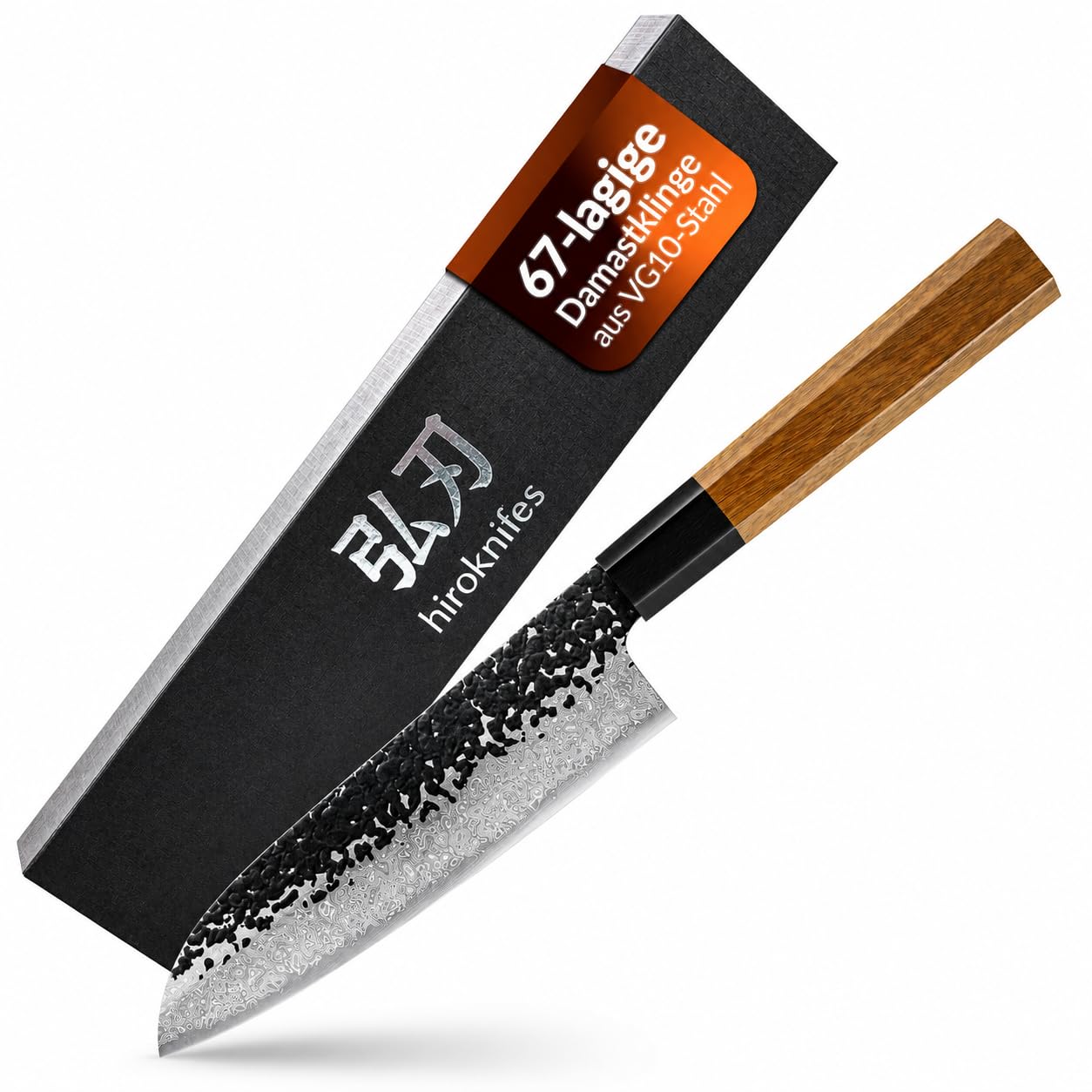 Kochmesser Damastmesser 18cm – Santoku Messer Japanisches Küchenmesser scharf – 67 Lagen VG10 Damaststahl – Kochmesser Profi Fleischmesser – Ebenholz Griff + Geschenkbox