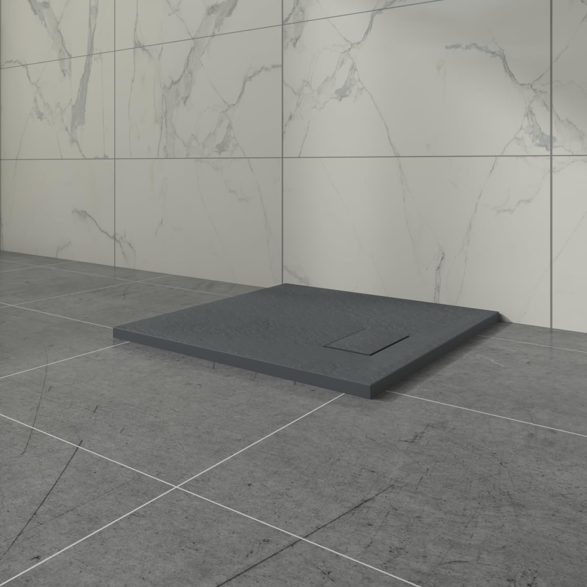 Aquariss SMC Slate Effect Shower Enclosure Tray 700x700mm Square Wetroom Shower Base Anthracite