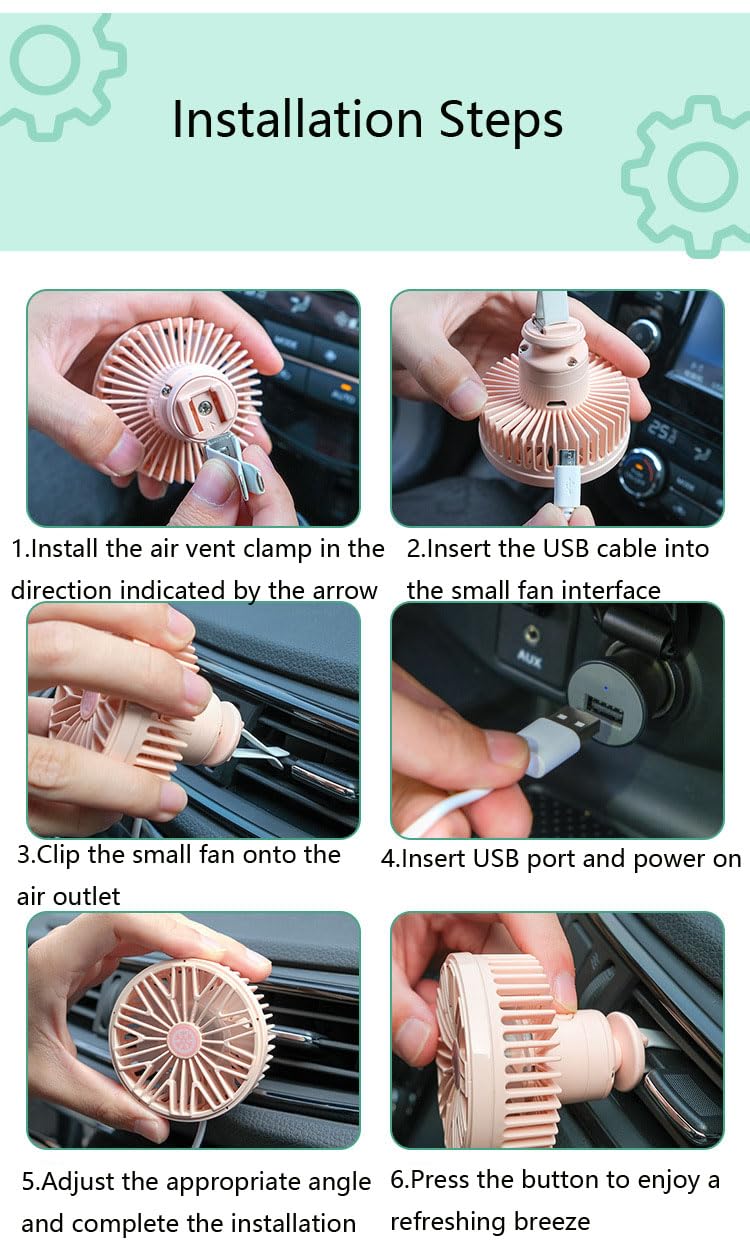 Ykybhx 1PCS USB Car Fan 360° Rotatable Cooling Air Fan 3 Speeds Car Cooling Clip Fans Low Noise Cars Vent Air Circulation Fans with Strong Wind for Vehicle Van Truck SUV RV 02