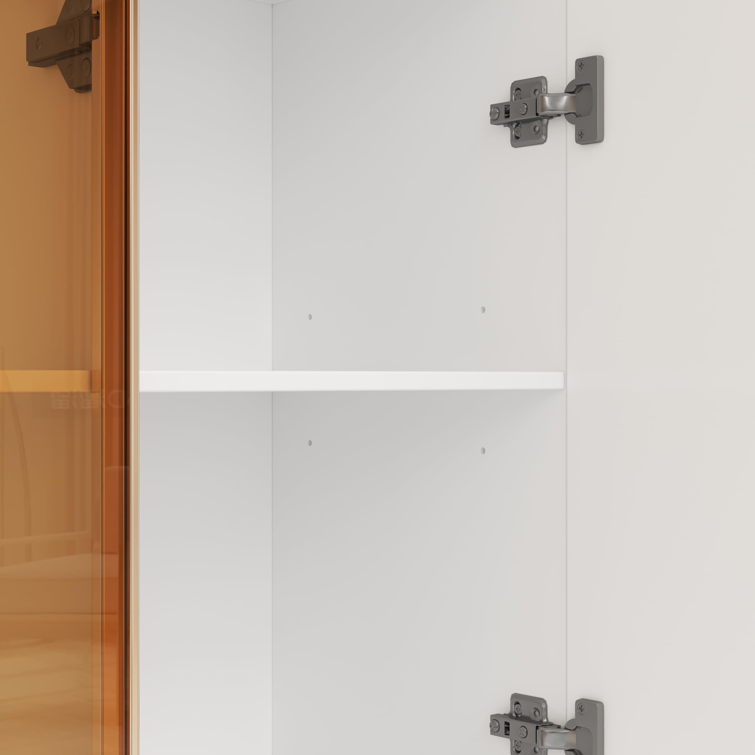 Glasvitrine Höhe 165 cm mit 3 türiger Vitrinenschrank mit Sicherheitsglas, Verstellbaren Einlegeböden und Kippschutz, Ambientemodus, Bücherregal Weinschrank für Wohnzimmer, Weiß
