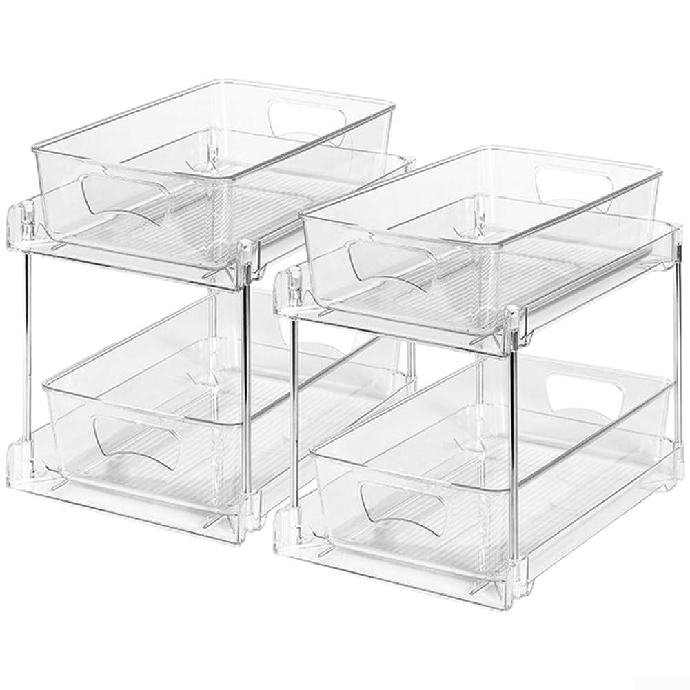 Estante extraíble de plástico para debajo del fregadero con tres niveles para organizar botellas, latas, utensilios y artículos de tocador en espacios reducidos (E)