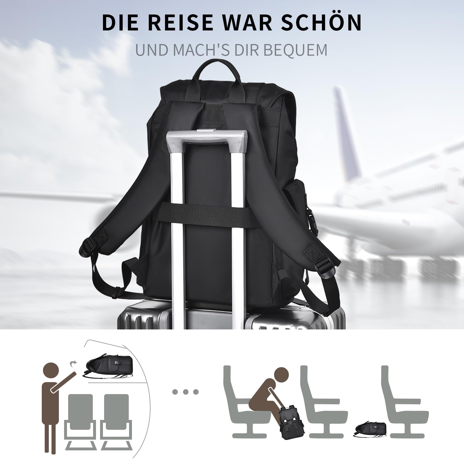 Vintage Rucksack Damen Herren 17.3 Zoll Laptop Rucksack Wasserdicht Schulrucksack Teenager Mädchen Schultasche Jungen Backpack Women Casual Daypacks für Uni Schule Reise Arbeit Schwarz