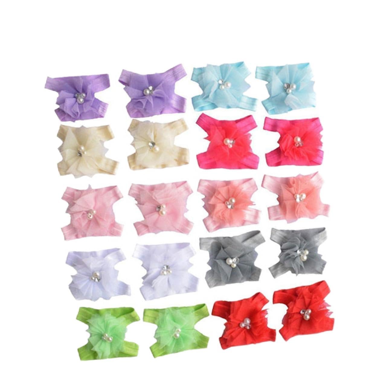 IWOWHERO Flower Designed Boys and Girls Sandals 10 Pairs Chiffon Barefoot for Toddler Girls