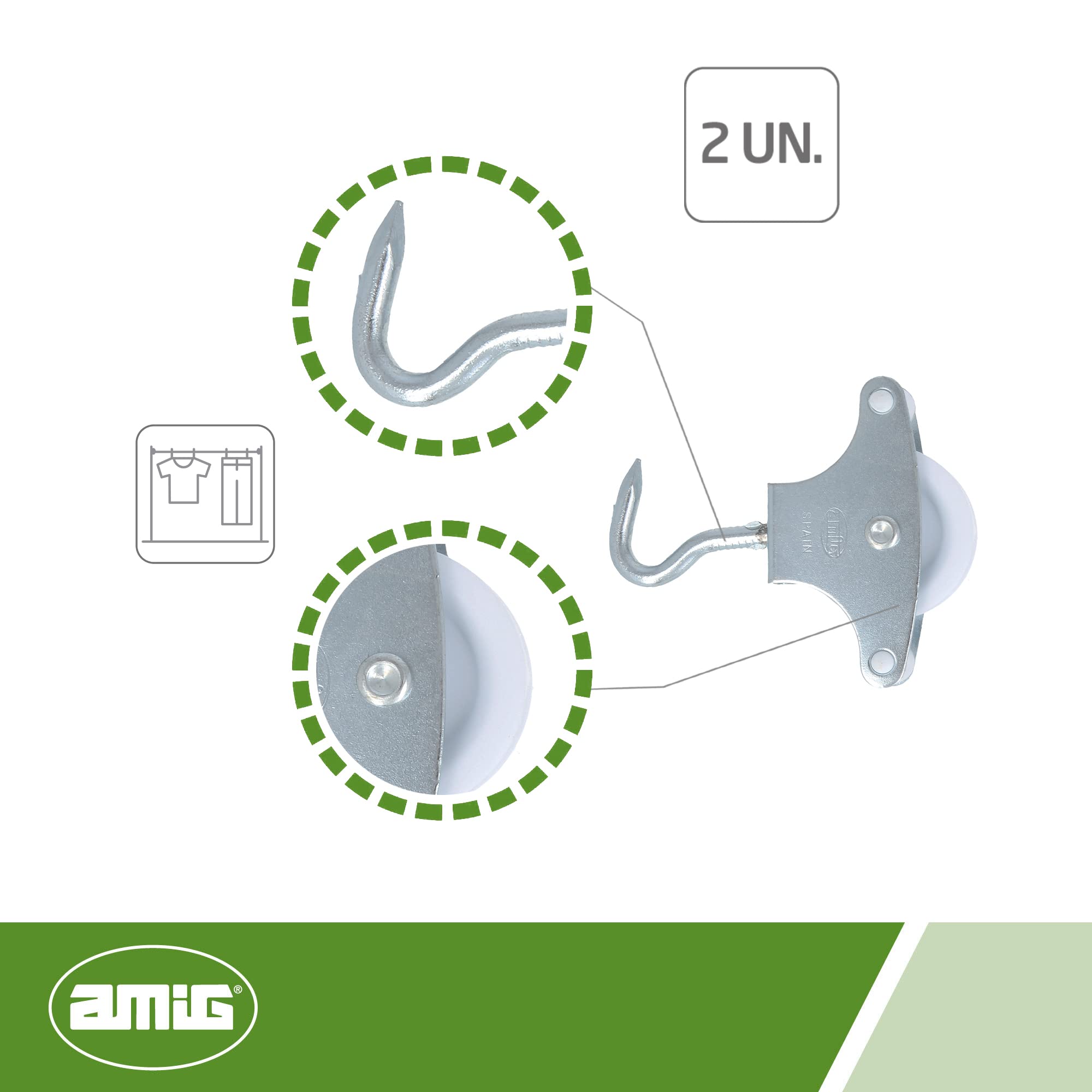 Puleggia Per Stendibiancheria Amig - Acciaio Con Roldana Plastica, Per Cavi ø 39 Mm, Include Vite, Argento 40 Mm - Foto 8