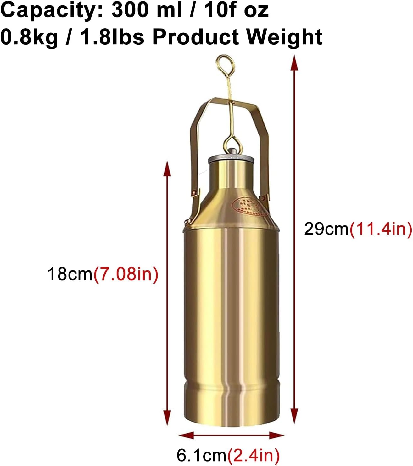 Brass Oil Tank Bottom Sampler Kit - Industrial Fuel Sampling Bottle, 300ml (7x19cm) for Factory & Oil Tank Analysis, Durable Oil Sampling Tool