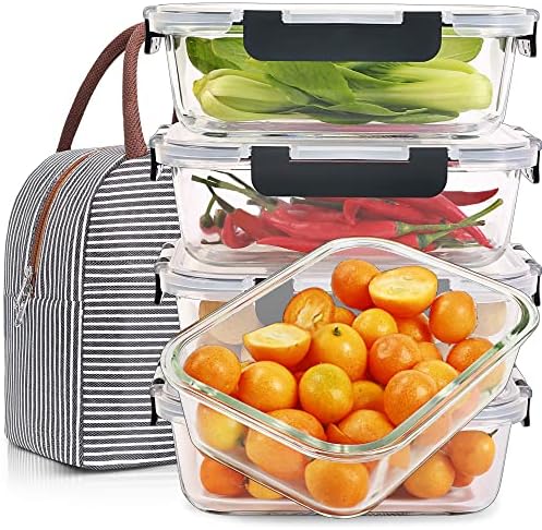 DAS TRUST 5 Pack 36oz Glass Food Storage Containers Reusable Meal Prep Containers Fridge Organizers Lunch Containers for Adults with Lid Airtight