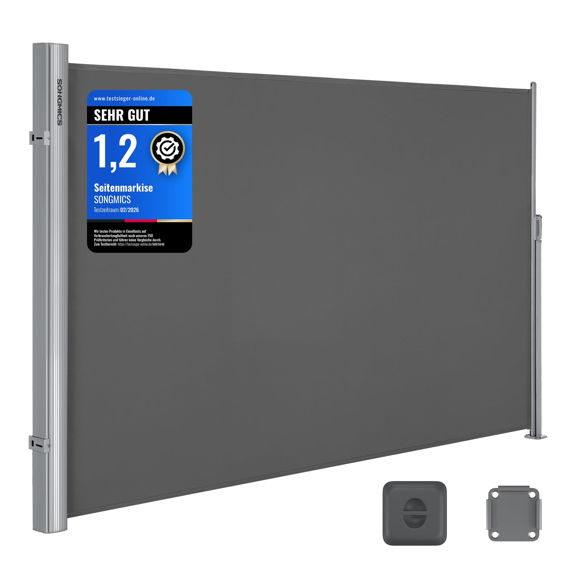SONGMICS Seitenmarkise ausziehbar 160 x 300 cm, anthrazit, blickdicht, UPF 50+