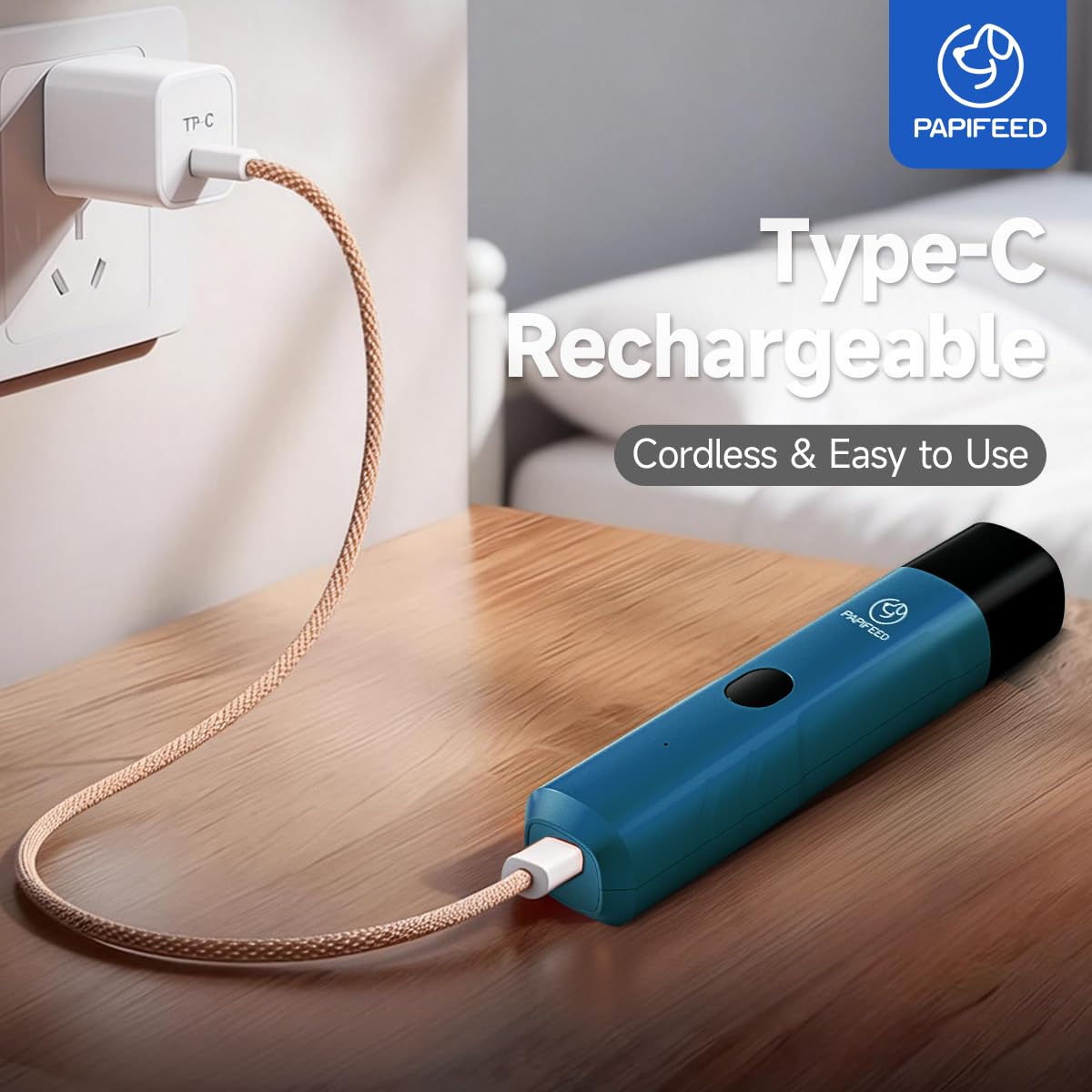 PAPIFEED Dog Nail Grinder with LED Light, Ultra Quiet 3-Speed Electric Nail File for Small Medium Large Dogs & Cats, Rechargeable Pet Nail Grinder with Trimmer (Blue) - image 6