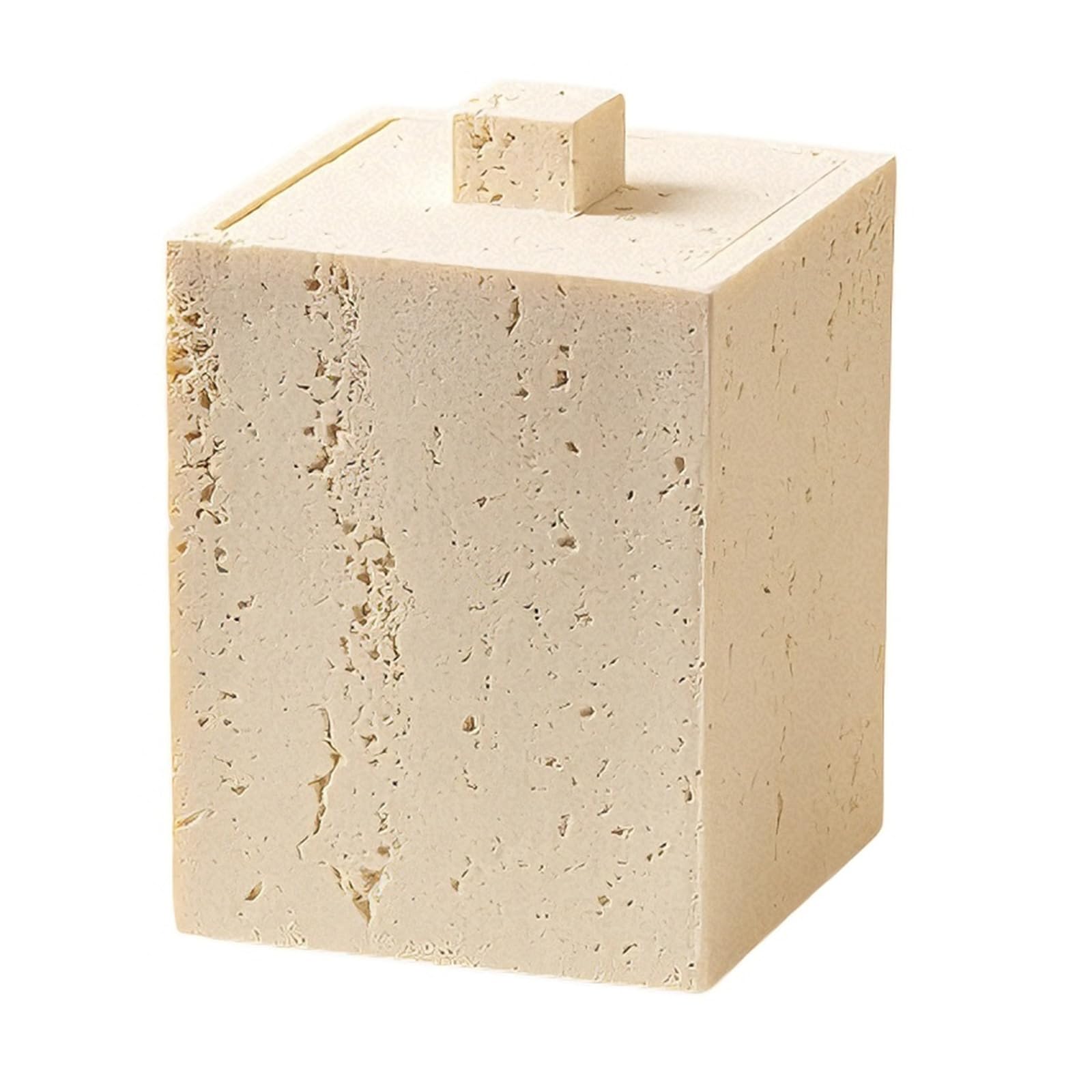 Kangnice Space Saving Resin Box for Cotton Swabs and Toothpicks Feature Stone Texture Sturdy Easy Wipe Cleaning Simple Styles Sturdy Resin Container
