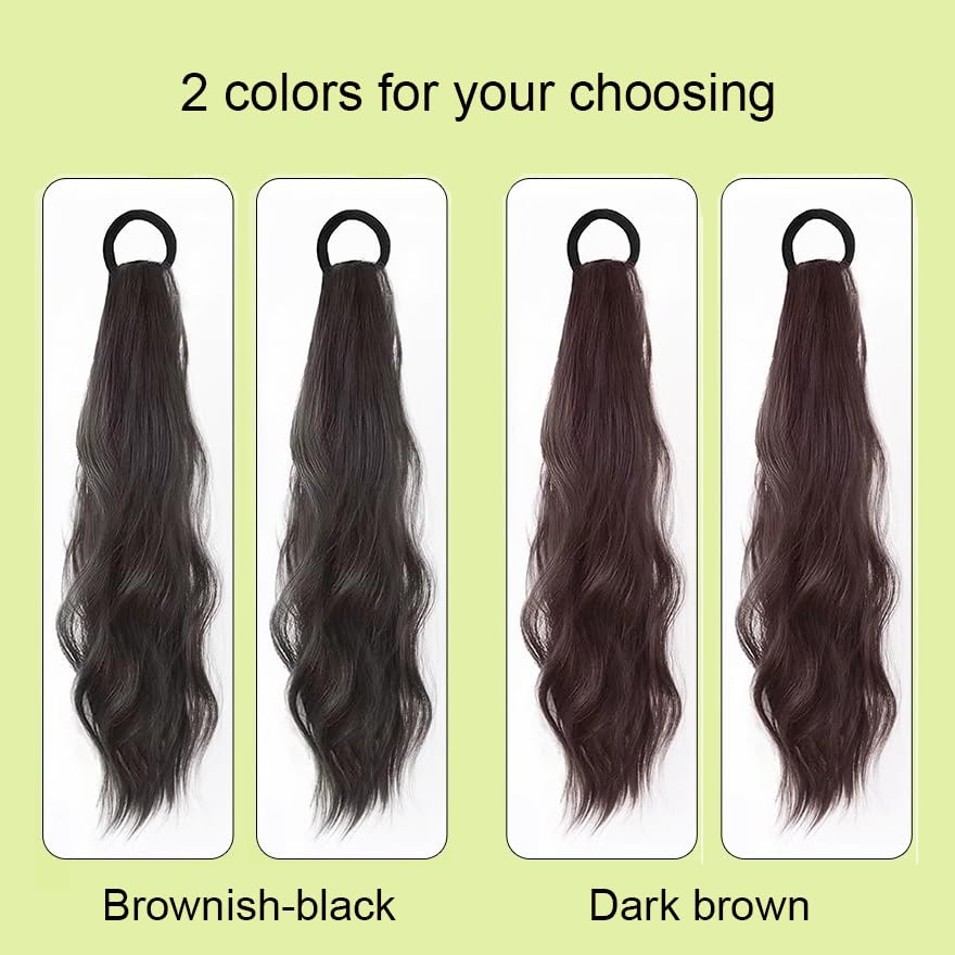 2Pcs 19.7 inch Curly Ponytail Extensions with Elastic Hair Tie Natural Looking Wave Fake Ponytail Wigs Hairpieces for Women (Black) - Image 4