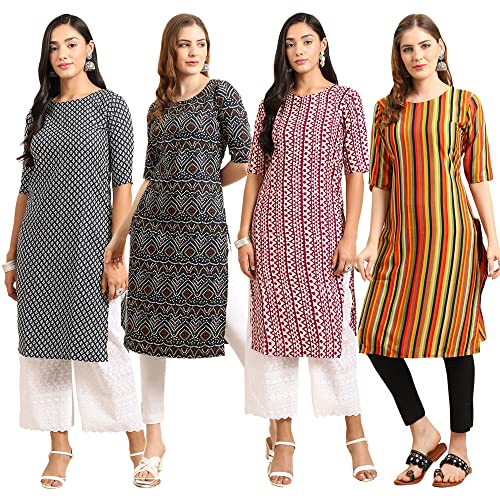 Image of Pinkmint Women's Crepe Digital Print Straight Kurta (Pack of 4)