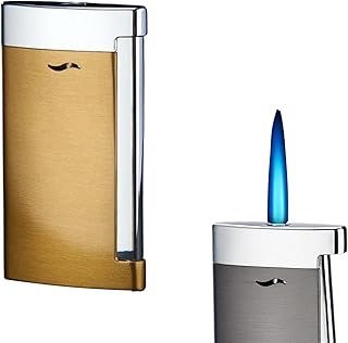Made Metal, Butane Windproof Lighter with Large-Capacity Fuel Tank, Powerful Jet Flame, Adjustable Flame Size, Portable Design, Suitable for Candle Camping, etc.(Gold)