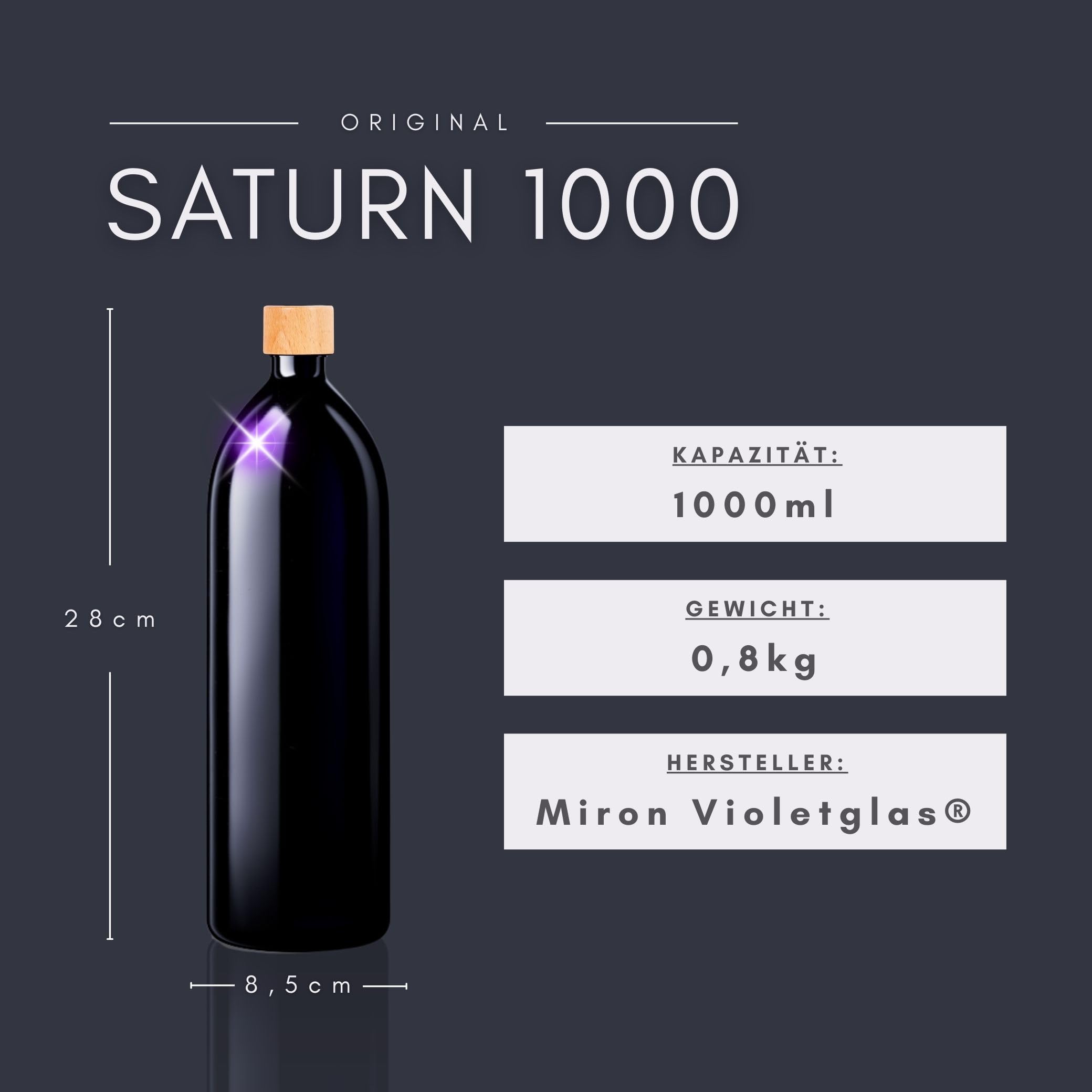 ANCEVIA MIRON Aquarius SM130021-204 Lot de 4 bouteilles d'eau 1000 ml avec bouchon RGB43D1A001-200 Meilleure protection UV que le verre marron